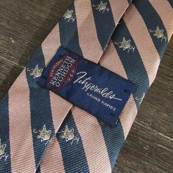 Vintage 80s Kenneth Gordan Fitzgeralds Pink Blue Silk Neck Tie - Picture 3 of 4